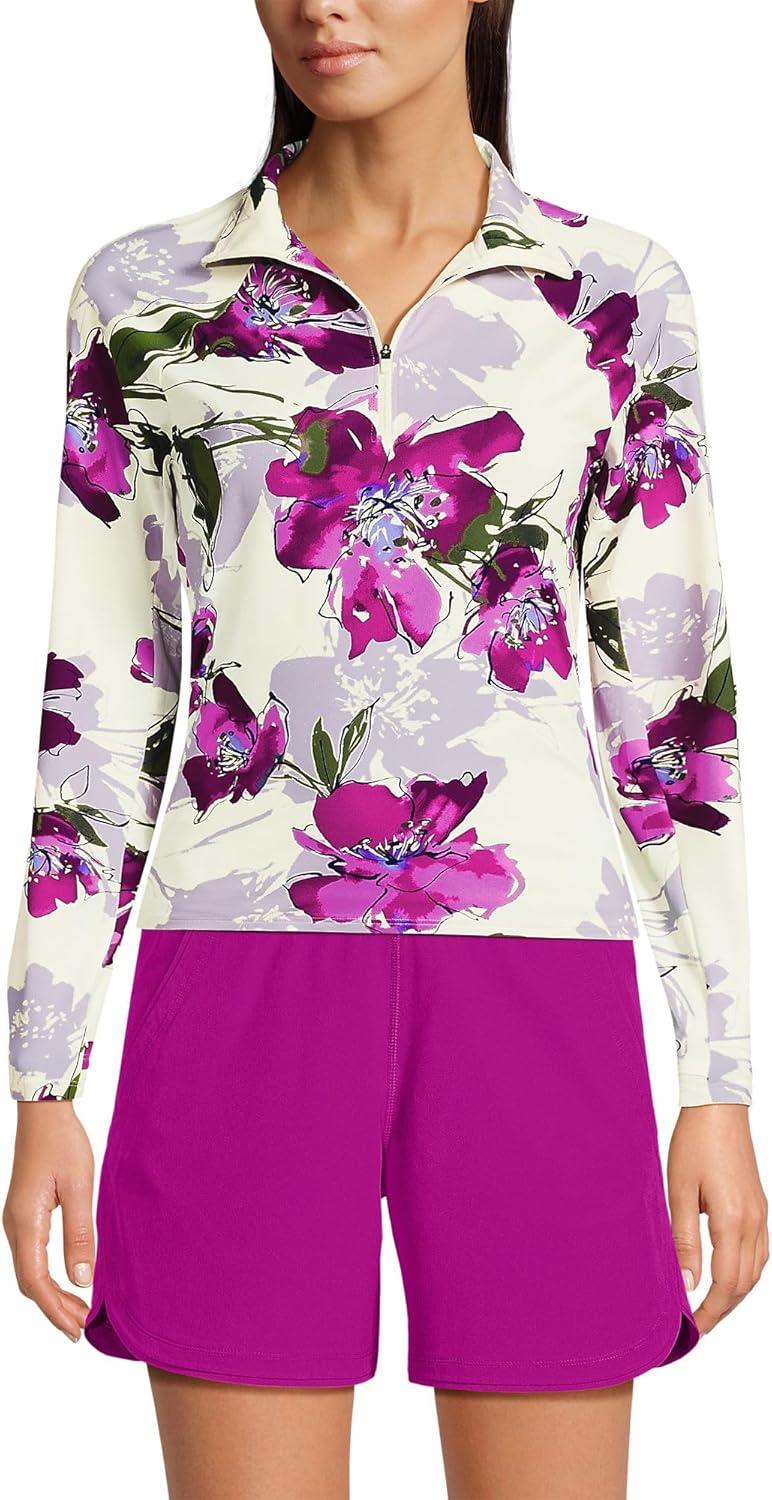 imageLands End Womens Long Sleeve Rash Guard Coverup UPF 50EgretBerry Etched Floral