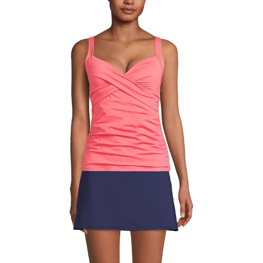 imageLands End Womens Chlorine Resistant Wrap Tankini Swimsuit TopWood Lily