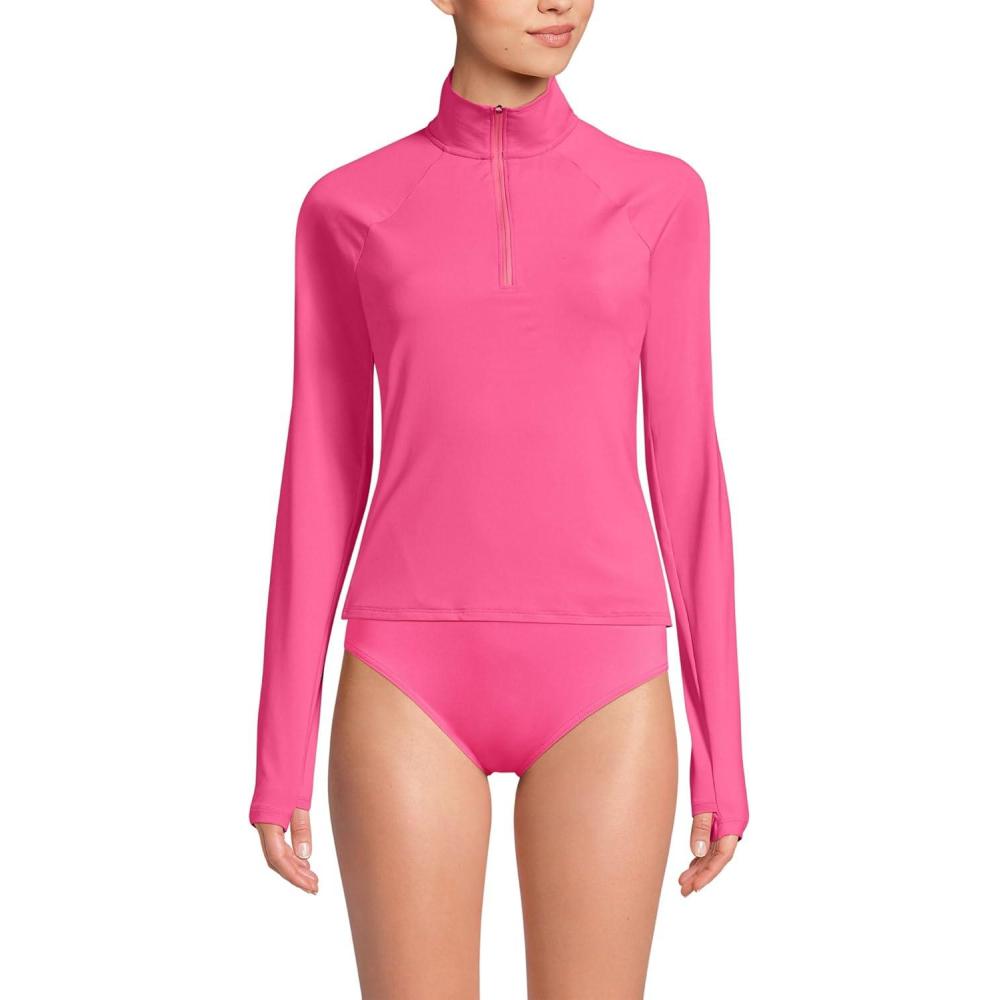 imageLands End Womens Long Sleeve Rash Guard Coverup UPF 50Pink Azalea