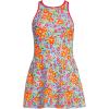Lands’ End Women’s Chlorine Resistant Tugless High Neck Swim Dress One Piece Swimsuit(Blue Springside Floral)