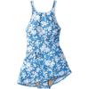 Lands’ End Women’s Chlorine Resistant Tugless High Neck Swim Dress One Piece Swimsuit(Lake Blue Blossom Floral)