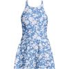 Lands’ End Women’s Chlorine Resistant Tugless High Neck Swim Dress One Piece Swimsuit(Lake Blue Blossom Floral)