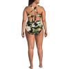 Lands’ End Women’s Chlorine Resistant V-Neck Midkini Swimsuit Top and High Leg High Waisted Bottoms 2 Piece Set(Hibiscus Floral/Black)