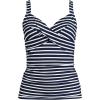 Lands’ End Women’s Chlorine Resistant Wrap Tankini Swimsuit Top(Deep Sea/White Media Stripes)