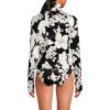 Lands’ End Women’s Long Sleeve Rash Guard Cover-up UPF 50(Black/Egret Lilies)