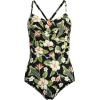 Lands’ End Women’s Slender Suit V-Neck Pleated X-Back One Piece Swimsuit Adjustable Straps(Hibiscus Floral/Black)