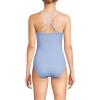 Lands’ End Women’s Slender Suit V-Neck Pleated X-Back One Piece Swimsuit Adjustable Straps(Soft Cloud Blue Mini Stripe)