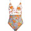 Lands’ End Women’s Wrap Monokini High Leg One Piece Swimsuit(White/Blue Spring Floral)
