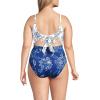 Lands’ End Women’s Wrap Monokini High Leg One Piece Swimsuit(White/Blue Vintage Floral Mix)