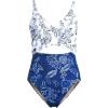 Lands’ End Women’s Wrap Monokini High Leg One Piece Swimsuit(White/Blue Vintage Floral Mix)