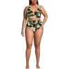 Lands’ End Women’s Chlorine Resistant V-Neck Midkini Swimsuit Top and High Leg High Waisted Bottoms 2 Piece Set(Hibiscus Floral/Black)