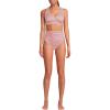 Lands’ End Women’s Chlorine Resistant V-Neck Midkini Swimsuit Top and High Leg High Waisted Bottoms 2 Piece Set(Wood Lily Mini Stripe)