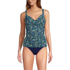 Lands’ End Women’s Chlorine Resistant Wrap Tankini Swimsuit Top(Navy Multi Ditsy Floral)