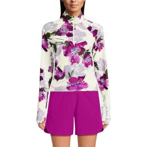 Lands’ End Women’s Long Sleeve Rash Guard Cover-up UPF 50(Egret/Berry Etched Floral)