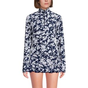 Lands’ End Women’s Long Sleeve Rash Guard Cover-up UPF 50(Navy Blossom Floral)