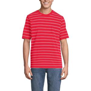 Lands’ End Men’s Super-T Short Sleeve T-Shirt with Pocket(Compass Red/White Stripe)