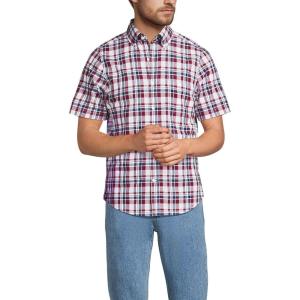 Lands’ End Men’s Traditional Fit Short Sleeve Madras Shirt(Burgundy Spritz Madras)
