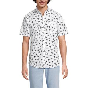 Lands’ End Men’s Short Sleeve Seersucker Shirt(Lunar Navy/White/Lobsters)