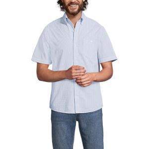 Lands’ End Men’s Short Sleeve Seersucker Shirt(Soft French Blue Stripes)