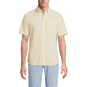 Lands’ End Men’s Short Sleeve Seersucker Shirt(Sweet Butter Stripes)
