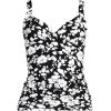 Lands’ End Women’s Chlorine Resistant Wrap Tankini Swimsuit Top(Black Blossom Floral)