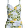 Lands’ End Women’s Chlorine Resistant Wrap Tankini Swimsuit Top(Soft Sky Blue/Citrus Stripe)