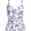 Lands’ End Women’s Chlorine Resistant Wrap Tankini Swimsuit Top(White/Blue Vintage Floral)