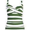 Lands’ End Women’s Chlorine Resistant Wrap Tankini Swimsuit Top(White/Fusion Green Stripes)