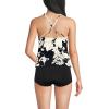 Lands’ End Women’s Tugless High Neck Strappy Back Tankini Swimsuit Top(Black/Egret Lilies)