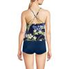 Lands’ End Women’s Tugless High Neck Strappy Back Tankini Swimsuit Top(Deep Sea/Blue Floral Tropic)