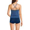 Lands’ End Women’s Tugless High Neck Strappy Back Tankini Swimsuit Top(Navy Mosaic Mini Tile)