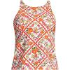 Lands’ End Women’s Tugless High Neck Strappy Back Tankini Swimsuit Top(White/Orange Scarf Floral)