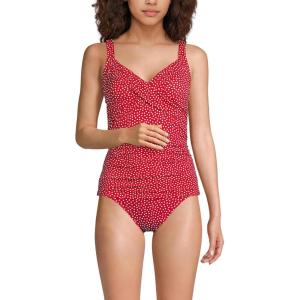Lands’ End Women’s Chlorine Resistant Wrap Tankini Swimsuit Top(Red Mini Dot)