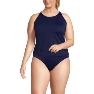 Lands’ End Women’s Tugless High Neck Strappy Back Tankini Swimsuit Top(Deep Sea Navy)