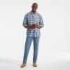 Lands’ End Men’s Traditional Fit No Iron Twill Shirt(Light Indigo Blue/Yellow Plaid)