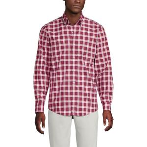 Lands’ End Men’s Traditional Fit No Iron Twill Shirt(Burgundy Spritz Plaid)
