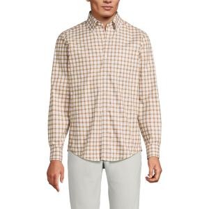 Lands’ End Men’s Traditional Fit No Iron Twill Shirt(Canyon Camel/Blue Plaid)