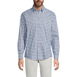 Lands’ End Men’s Traditional Fit No Iron Twill Shirt(Deep Sea Navy/Tourmaline Plaid)