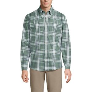 Lands’ End Men’s Traditional Fit No Iron Twill Shirt(Eucalyptus/Navy Plaid)