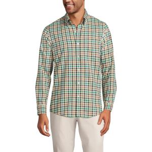 Lands’ End Men’s Traditional Fit No Iron Twill Shirt(Fresh Evergreen/Green Plaid)