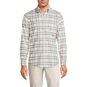 Lands’ End Men’s Traditional Fit No Iron Twill Shirt(Light Gray Stone/Ivory Plaid)