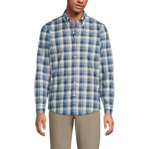 Lands’ End Men’s Traditional Fit No Iron Twill Shirt(Light Indigo Blue/Yellow Plaid)