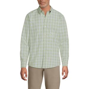 Lands’ End Men’s Traditional Fit No Iron Twill Shirt(Light Stone Green Plaid)
