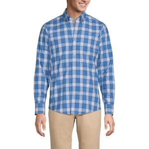 Lands’ End Men’s Traditional Fit No Iron Twill Shirt(Mariner Blue Plaid)
