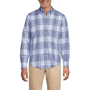 Lands’ End Men’s Traditional Fit No Iron Twill Shirt(Pale Slate Blue/Lilac Plaid)