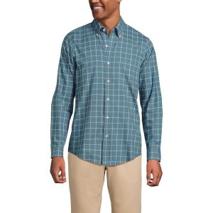 Lands’ End Men’s Traditional Fit No Iron Twill Shirt(Rain Storm Blue Windowpane)