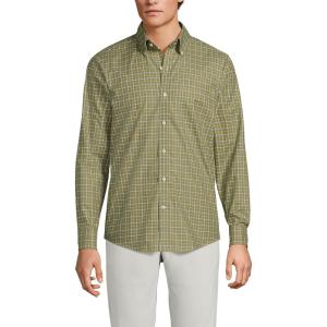 Lands’ End Men’s Traditional Fit No Iron Twill Shirt(River Stone Green/Gold Plaid)