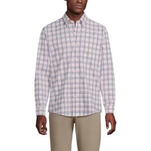 Lands’ End Men’s Traditional Fit No Iron Twill Shirt(Sea Salt Pink/Navy Plaid)