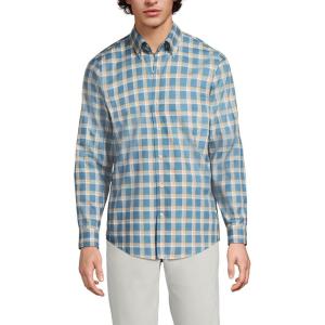 Lands’ End Men’s Traditional Fit No Iron Twill Shirt(Soft Peacock Plaid)