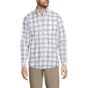 Lands’ End Men’s Traditional Fit No Iron Twill Shirt(White/Indigo Blue Windowpane)